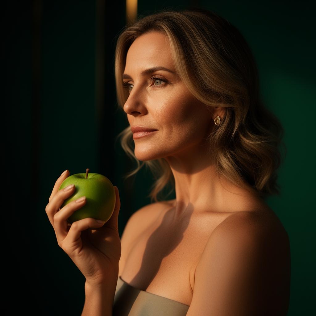 Woman holding an apple — thoughtful nutrition